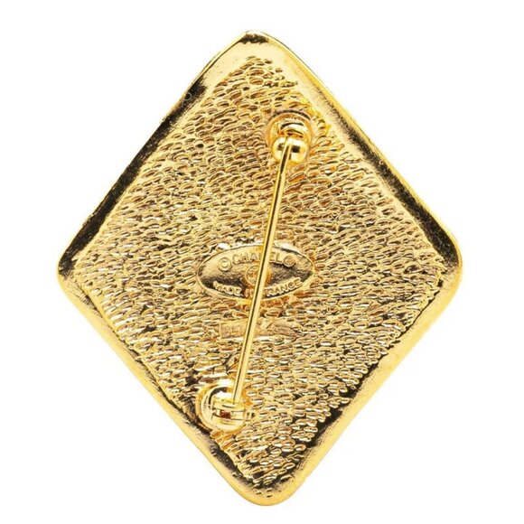 CHANEL CC Logos Rhombus Brooch Gold Tone Pin Auth w/Box #03444 - Picture 2 of 4